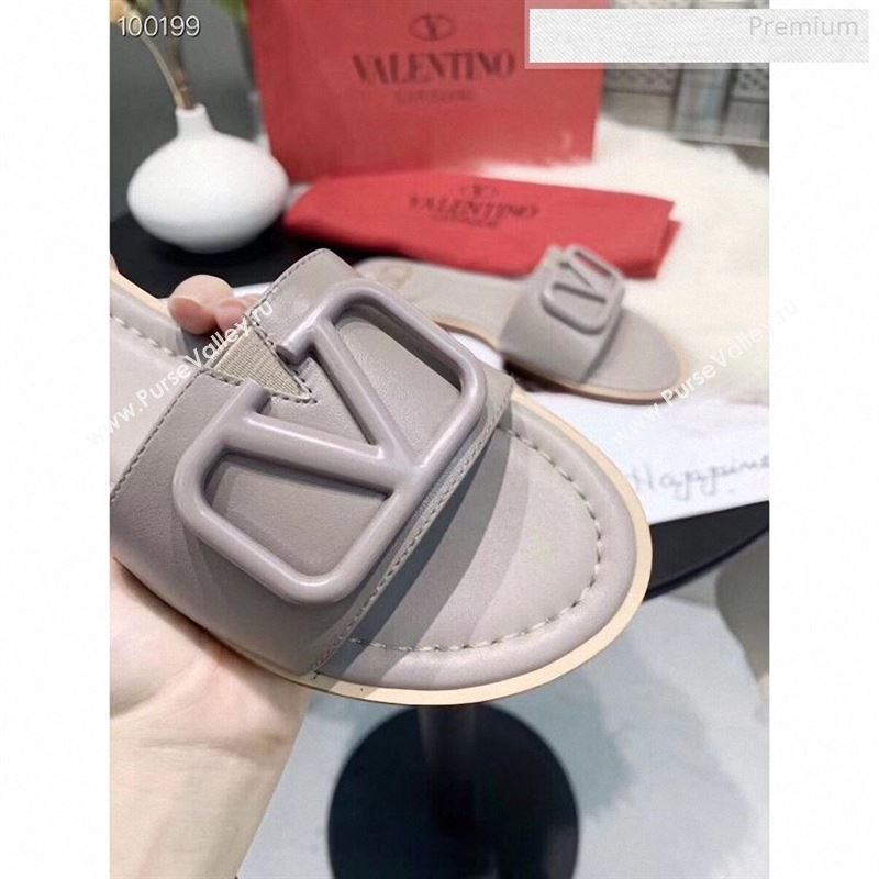 Valentino VLogo Calfskin Flat Slides Sandals Grey 2020 (MD-9122628)