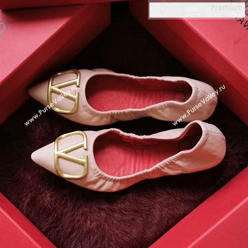 Valentino VLogo Leather Flat Ballerinas Pink 2020 (MD-9122629)