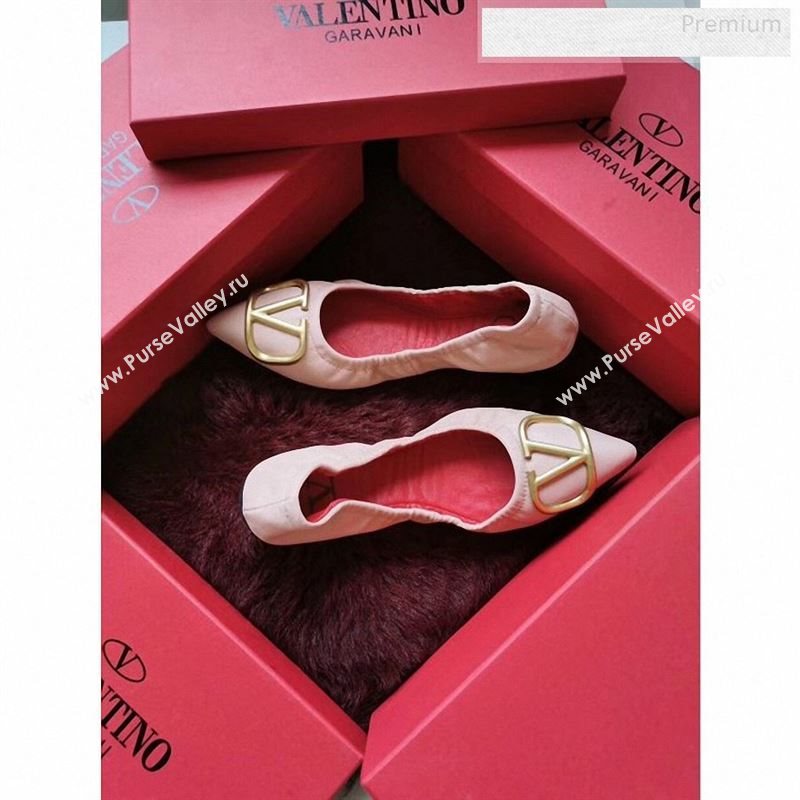 Valentino VLogo Leather Flat Ballerinas Pink 2020 (MD-9122629)