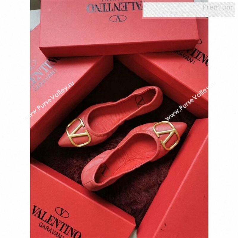 Valentino VLogo Leather Flat Ballerinas Red 2020 (MD-9122630)