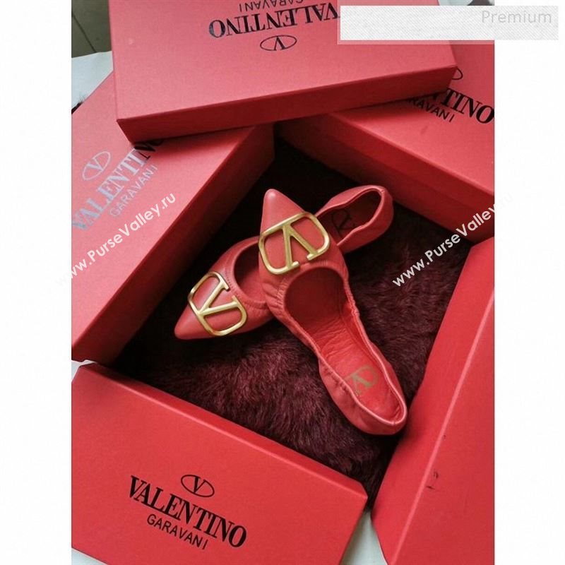 Valentino VLogo Leather Flat Ballerinas Red 2020 (MD-9122630)