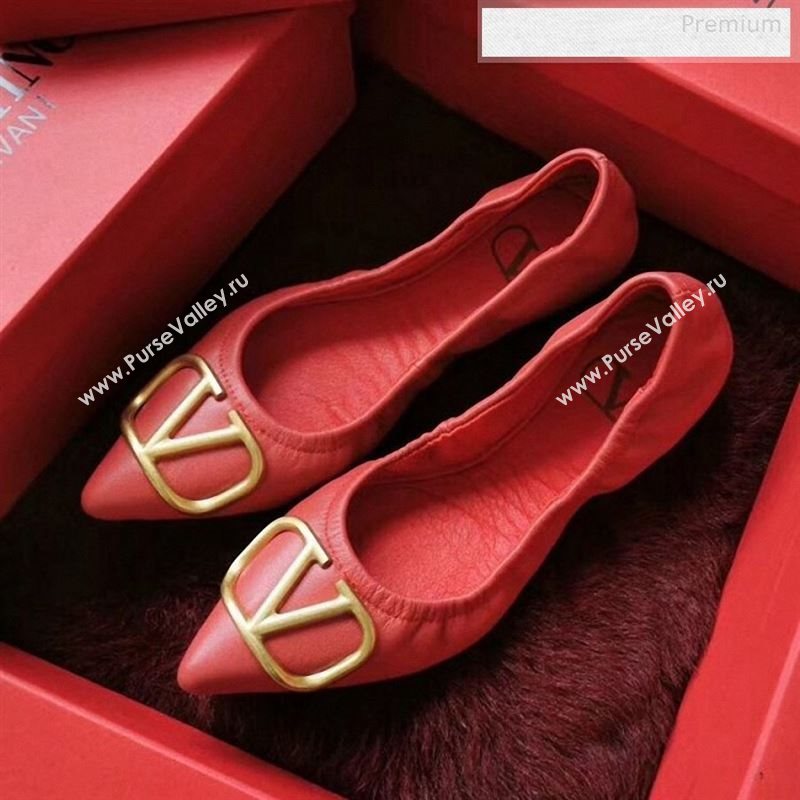 Valentino VLogo Leather Flat Ballerinas Red 2020 (MD-9122630)