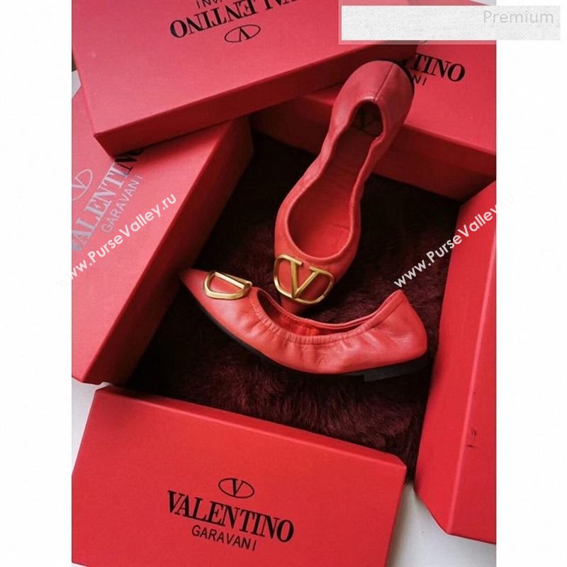 Valentino VLogo Leather Flat Ballerinas Red 2020 (MD-9122630)