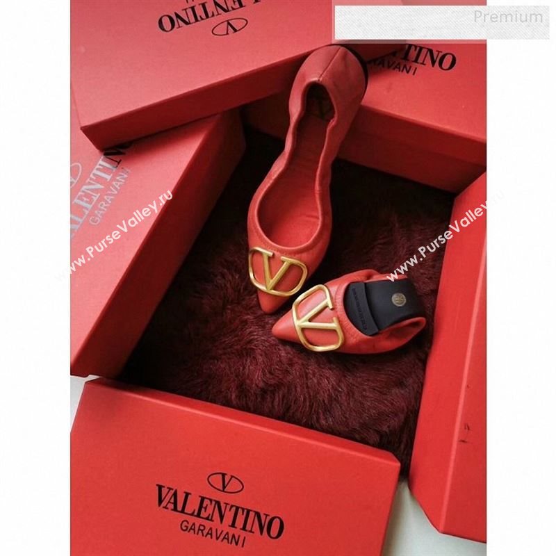 Valentino VLogo Leather Flat Ballerinas Red 2020 (MD-9122630)