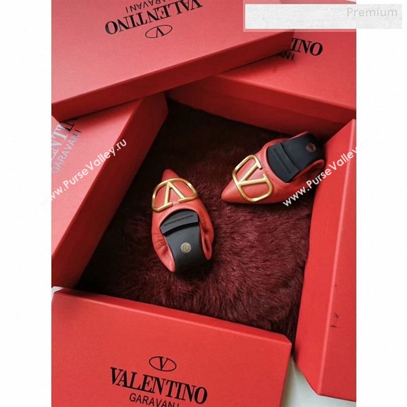 Valentino VLogo Leather Flat Ballerinas Red 2020 (MD-9122630)