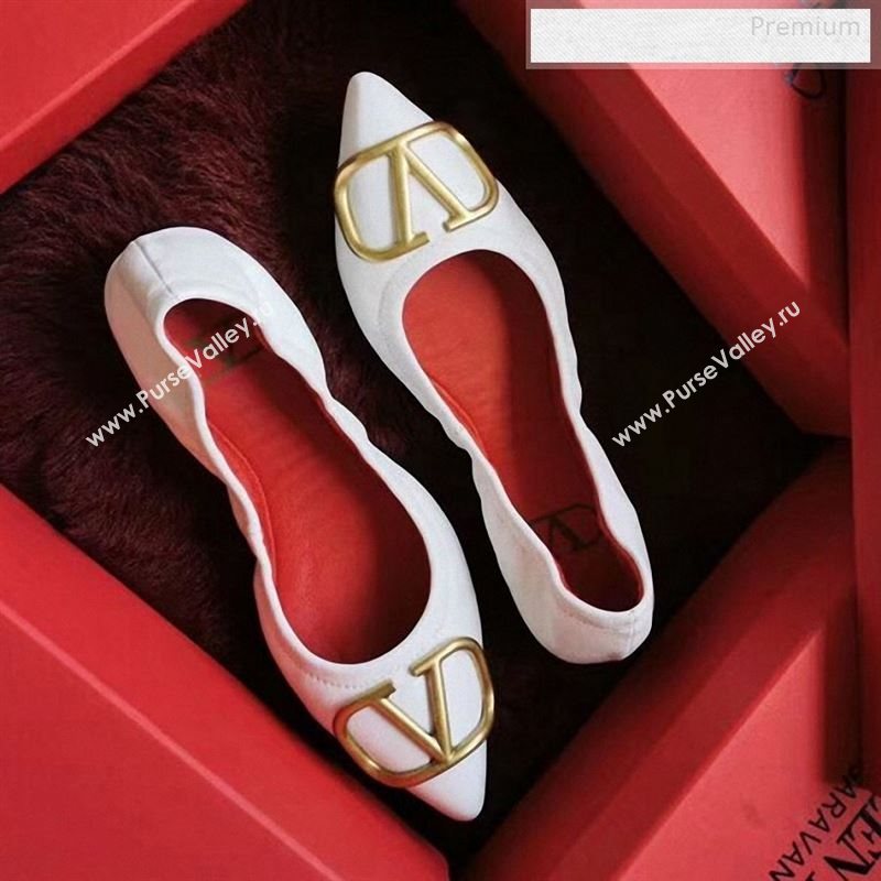 Valentino VLogo Leather Flat Ballerinas White 2020 (MD-9122631)