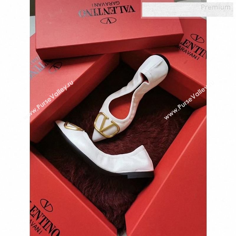 Valentino VLogo Leather Flat Ballerinas White 2020 (MD-9122631)