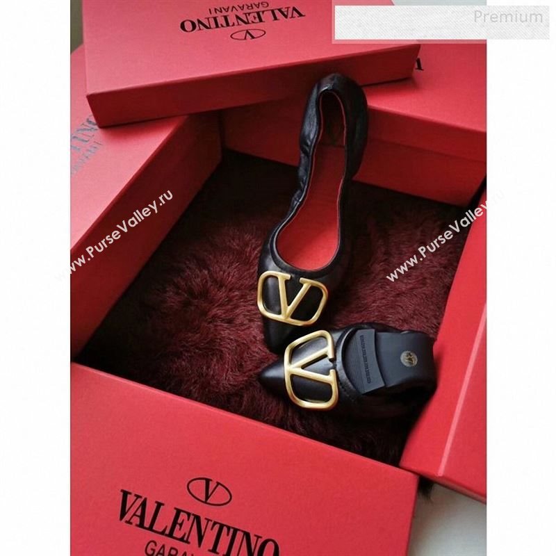 Valentino VLogo Leather Flat Ballerinas Black 2020 (MD-9122632)