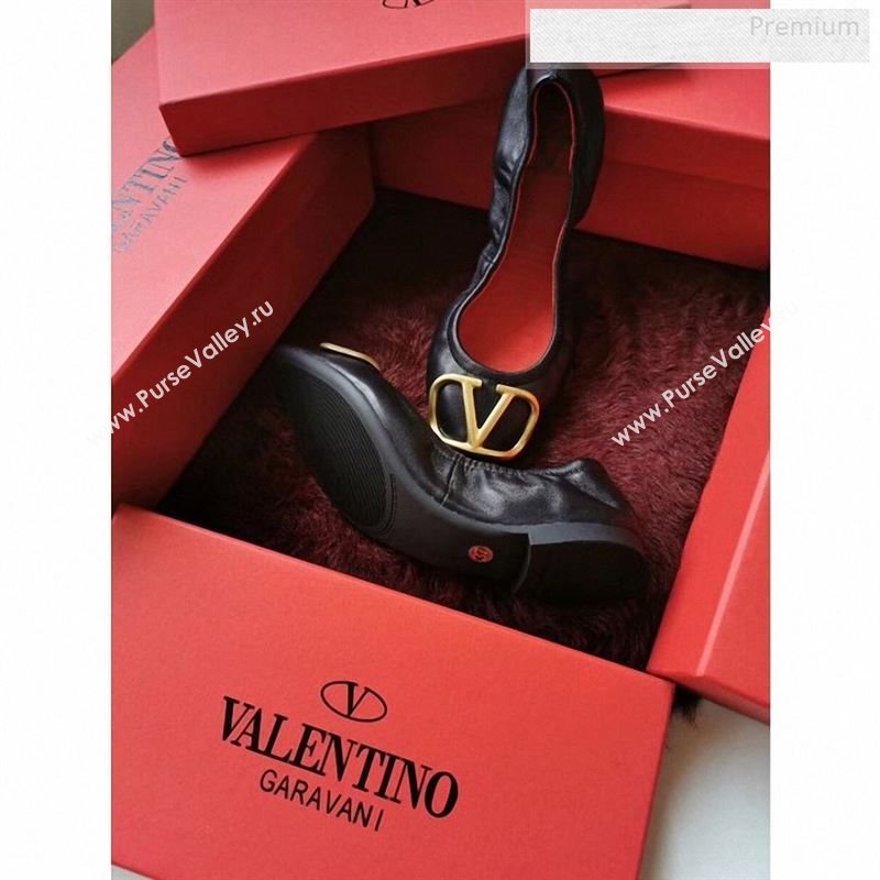 Valentino VLogo Leather Flat Ballerinas Black 2020 (MD-9122632)