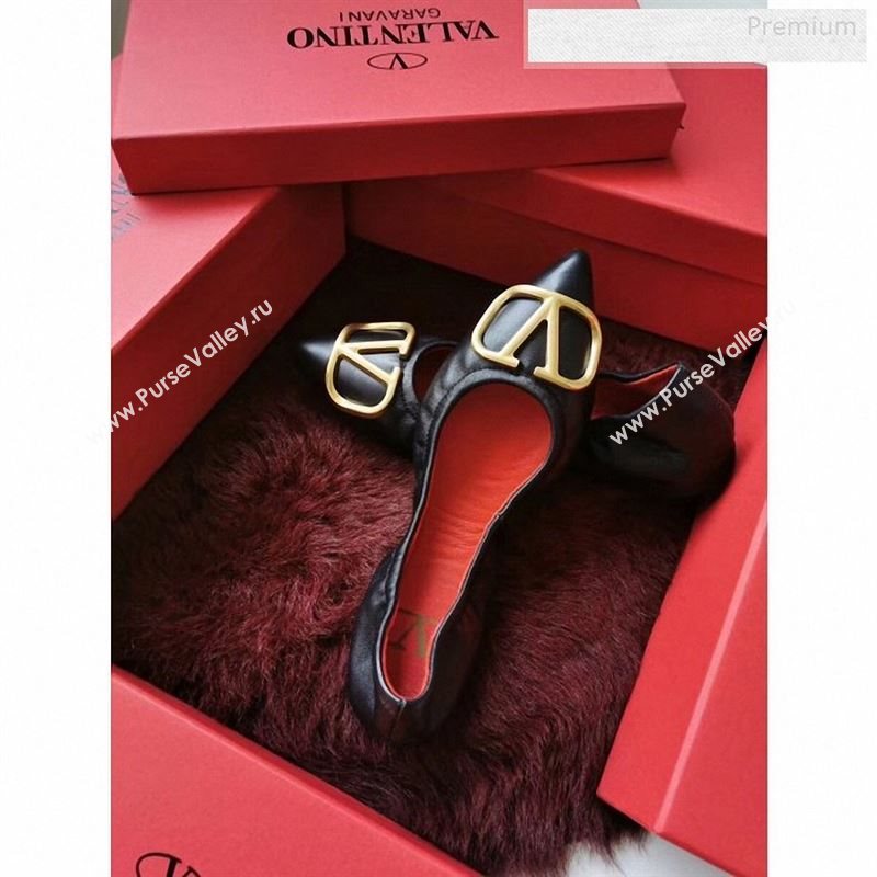 Valentino VLogo Leather Flat Ballerinas Black 2020 (MD-9122632)