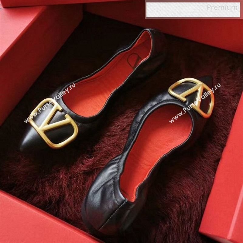 Valentino VLogo Leather Flat Ballerinas Black 2020 (MD-9122632)