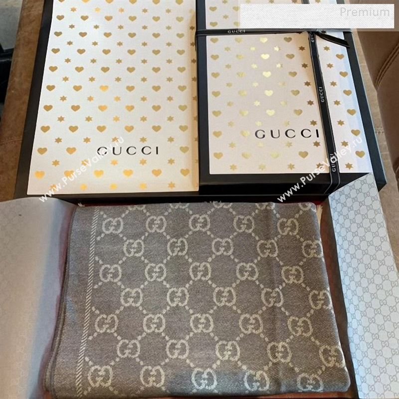 Gucci Wool GG Scarf 45x180cm Light Grey 2019 (WNS-9122634)