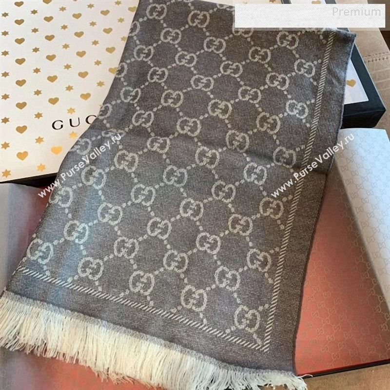 Gucci Wool GG Scarf 45x180cm Light Grey 2019 (WNS-9122634)