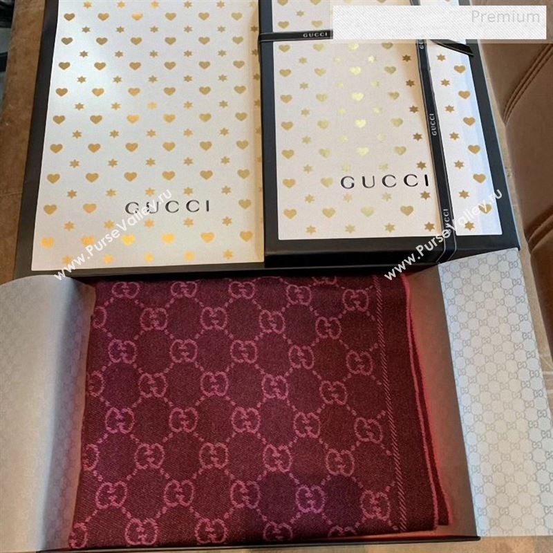 Gucci Wool GG Scarf 45x180cm Burgundy 2019 (WNS-9122636)