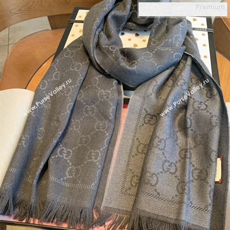 Gucci Wool GG Scarf 45x180cm Dark Grey 2019 (WNS-9122635)