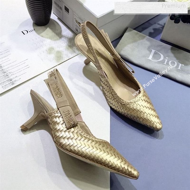 Dior JAdior Slingback Mid-Heel Pumps in Braided Metallic Gold Lambskin 2020 (JC-9123120)