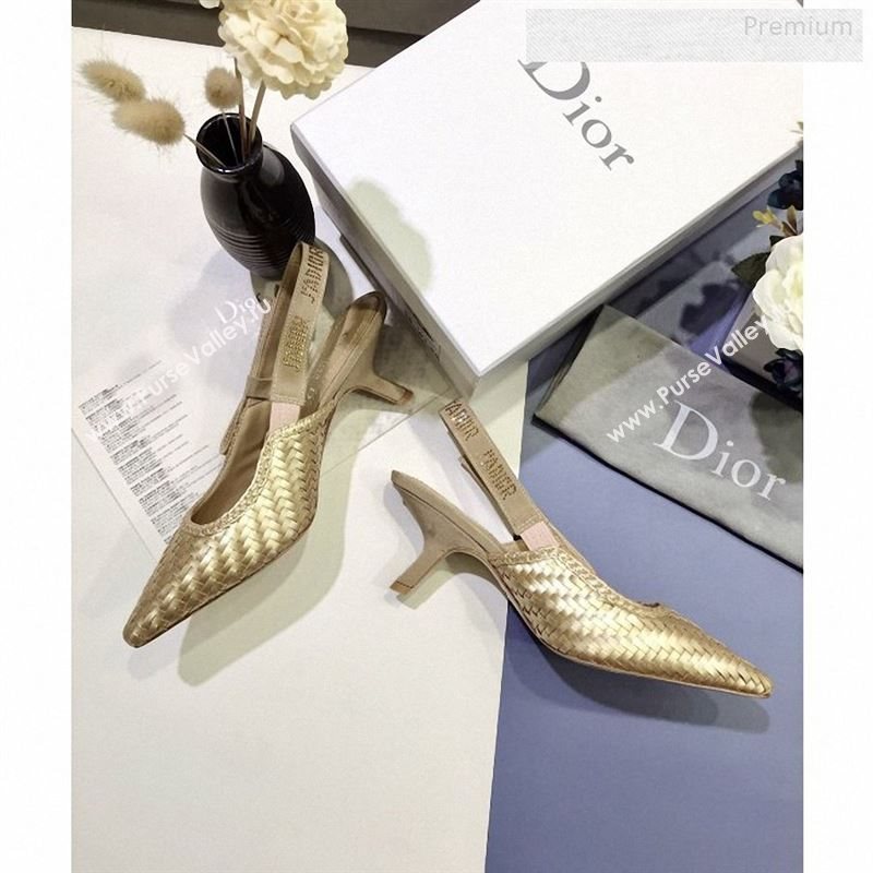 Dior JAdior Slingback Mid-Heel Pumps in Braided Metallic Gold Lambskin 2020 (JC-9123120)