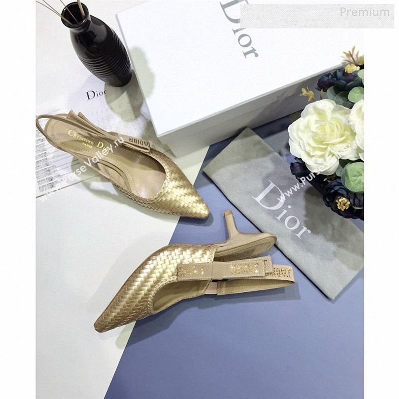 Dior JAdior Slingback Mid-Heel Pumps in Braided Metallic Gold Lambskin 2020 (JC-9123120)