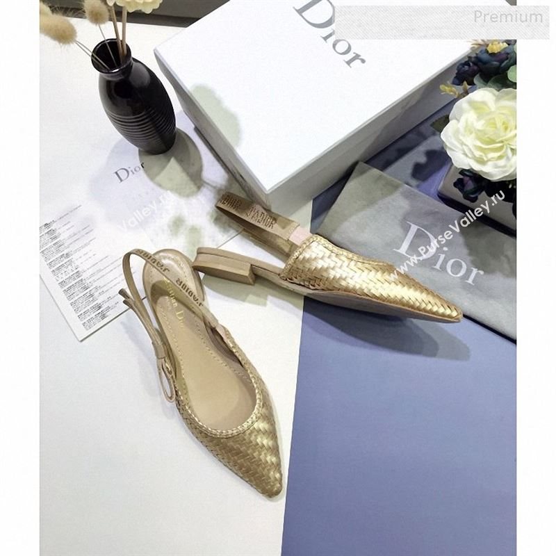 Dior JAdior Slingback Flat Pumps in Braided Metallic Gold Lambskin 2020 (JC-9123121)