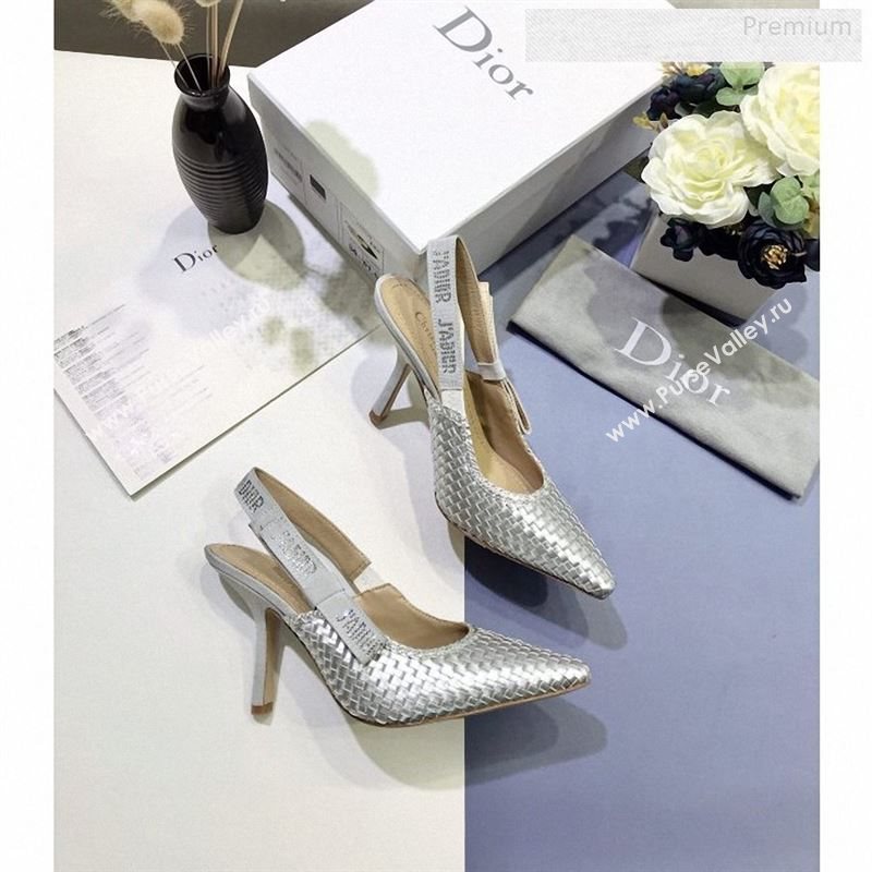 Dior JAdior Slingback High-Heel Pumps in Braided Metallic Silver Lambskin 2020 (JC-9123122)