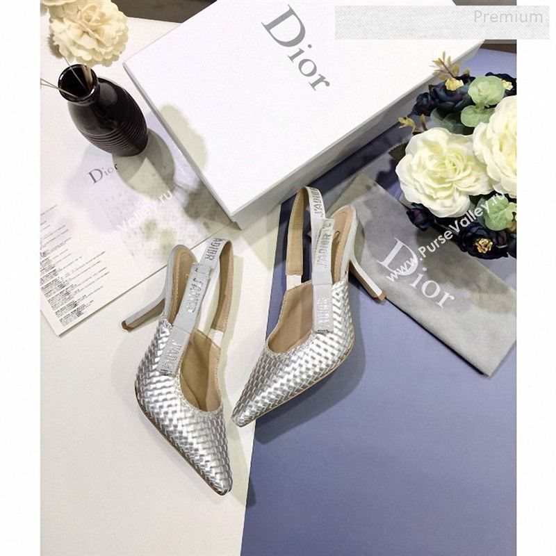 Dior JAdior Slingback High-Heel Pumps in Braided Metallic Silver Lambskin 2020 (JC-9123122)