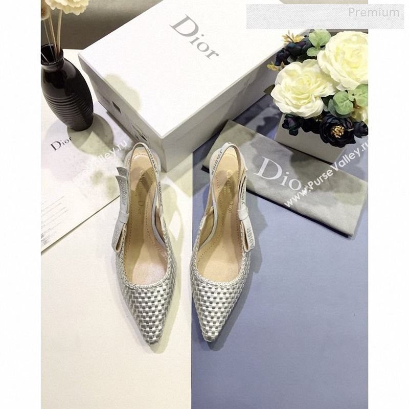 Dior JAdior Slingback Mid-Heel Pumps in Braided Metallic Silver Lambskin 2020 (JC-9123123)