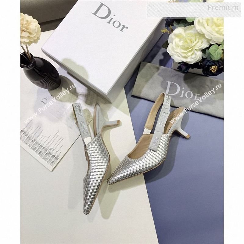Dior JAdior Slingback Mid-Heel Pumps in Braided Metallic Silver Lambskin 2020 (JC-9123123)