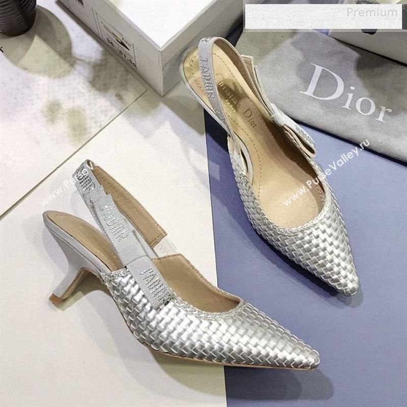 Dior JAdior Slingback Mid-Heel Pumps in Braided Metallic Silver Lambskin 2020 (JC-9123123)