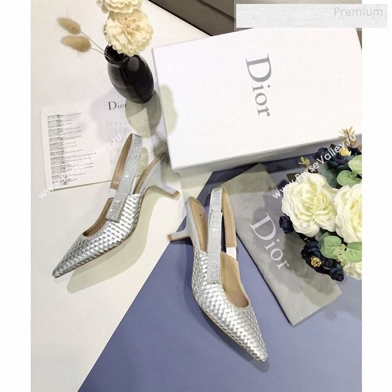 Dior JAdior Slingback Mid-Heel Pumps in Braided Metallic Silver Lambskin 2020 (JC-9123123)