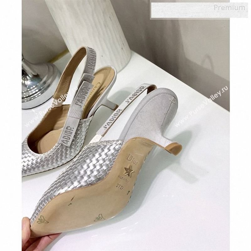 Dior JAdior Slingback Mid-Heel Pumps in Braided Metallic Silver Lambskin 2020 (JC-9123123)