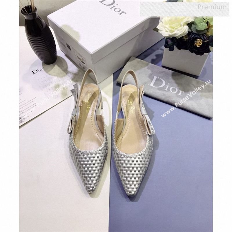 Dior JAdior Slingback Flat Pumps in Braided Metallic Silver Lambskin 2020 (JC-9123124)