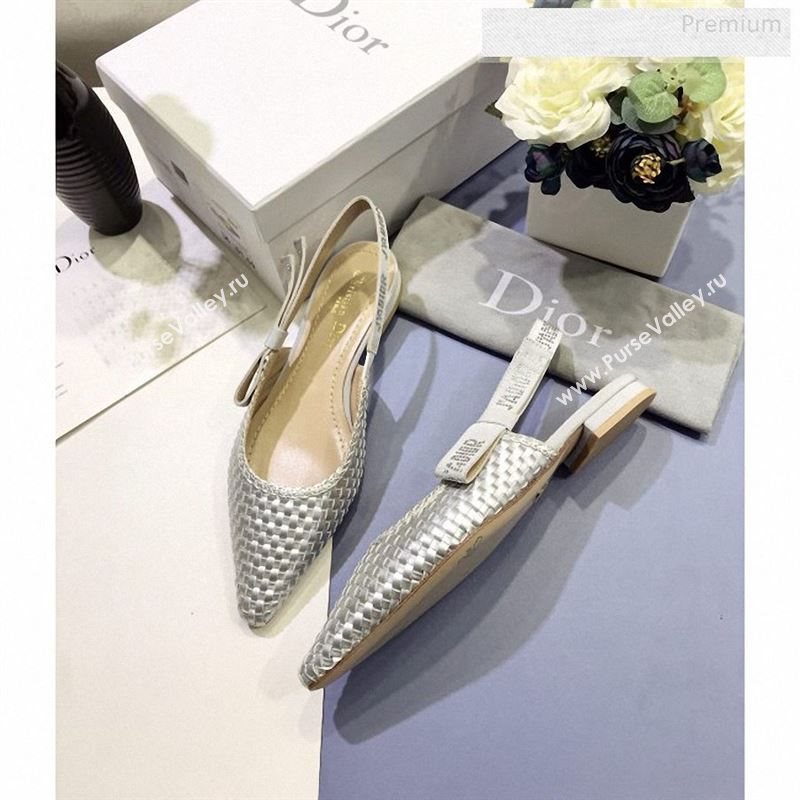 Dior JAdior Slingback Flat Pumps in Braided Metallic Silver Lambskin 2020 (JC-9123124)
