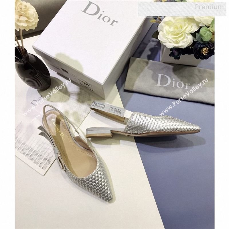 Dior JAdior Slingback Flat Pumps in Braided Metallic Silver Lambskin 2020 (JC-9123124)