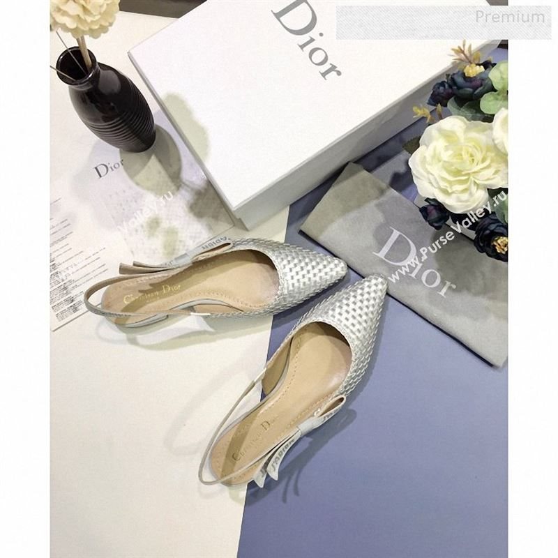 Dior JAdior Slingback Flat Pumps in Braided Metallic Silver Lambskin 2020 (JC-9123124)