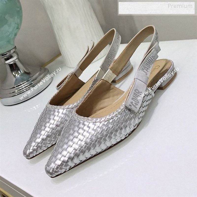 Dior JAdior Slingback Flat Pumps in Braided Metallic Silver Lambskin 2020 (JC-9123124)
