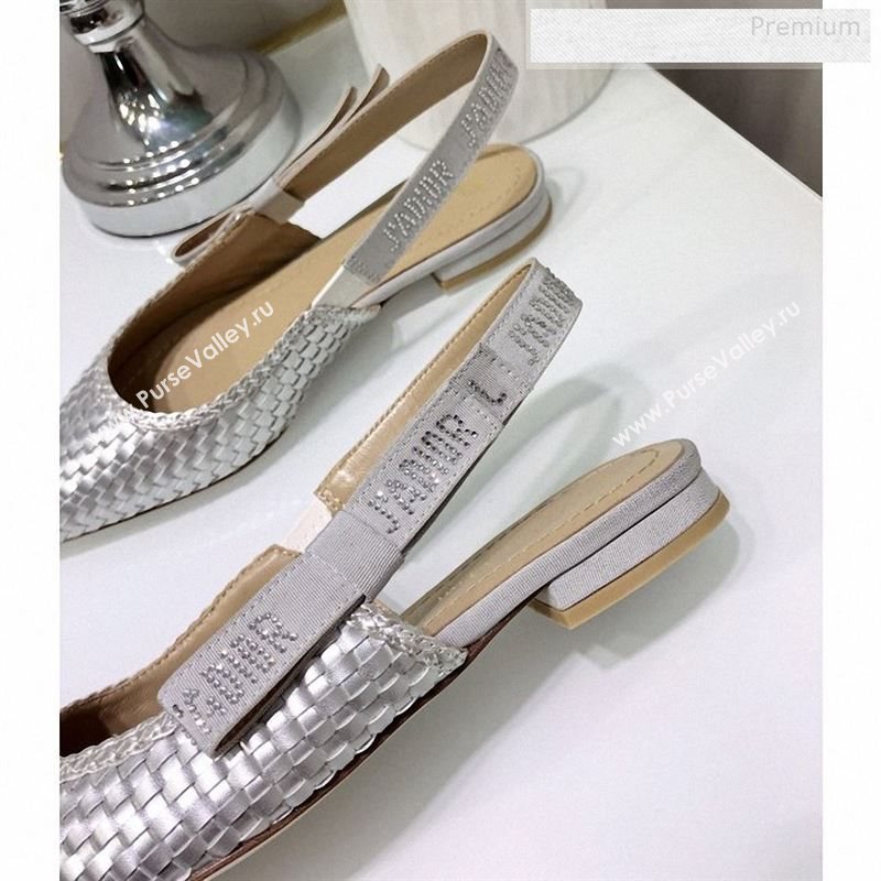 Dior JAdior Slingback Flat Pumps in Braided Metallic Silver Lambskin 2020 (JC-9123124)