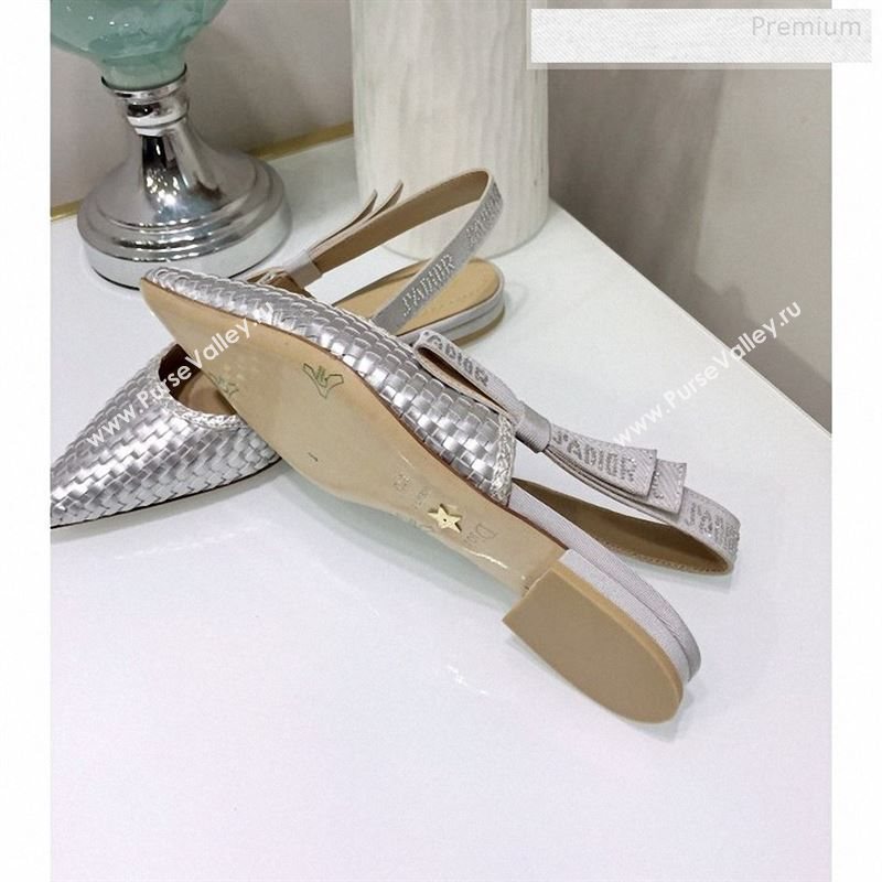 Dior JAdior Slingback Flat Pumps in Braided Metallic Silver Lambskin 2020 (JC-9123124)