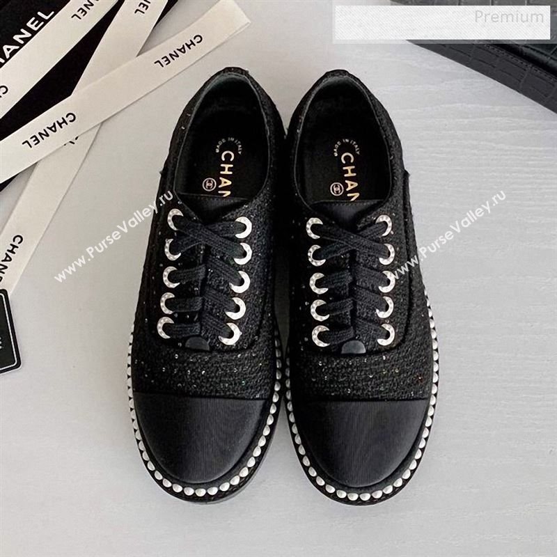 Chanel Pearl Fabric Sneakers Black 2020 (SS-9123128)