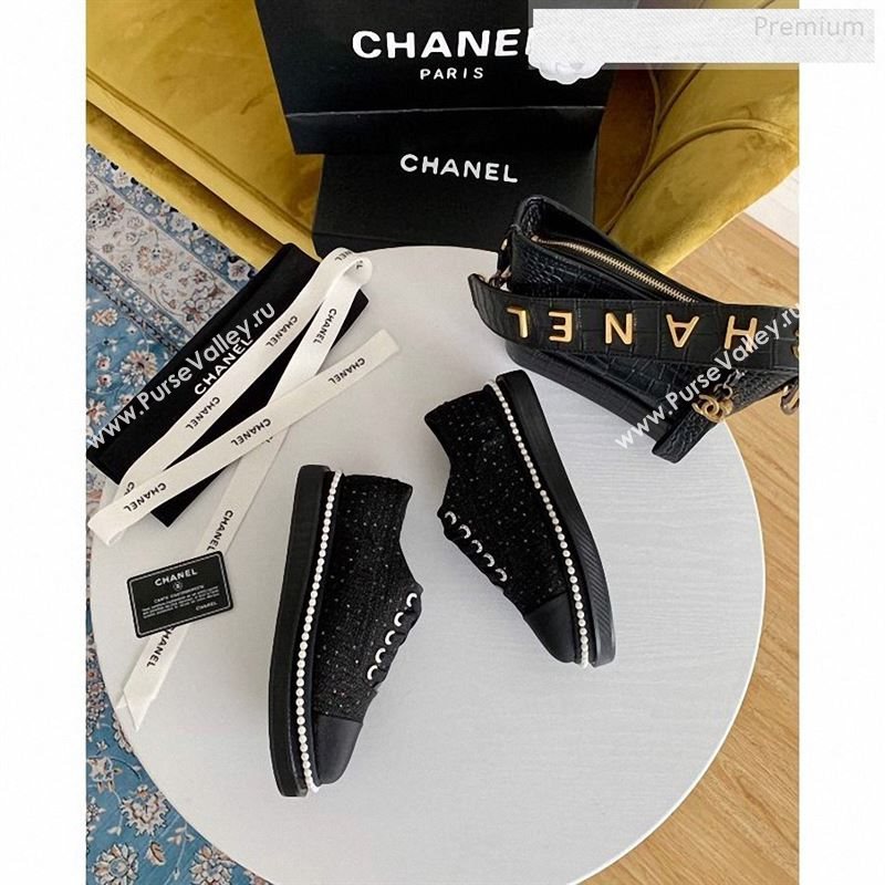Chanel Pearl Fabric Sneakers Black 2020 (SS-9123128)