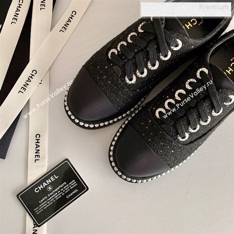 Chanel Pearl Fabric Sneakers Black 2020 (SS-9123128)