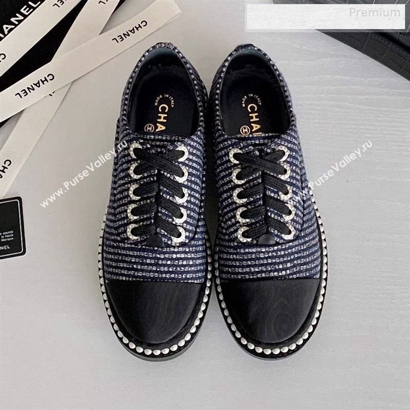 Chanel Pearl Fabric Sneakers Navy Blue 2020 (SS-9123130)
