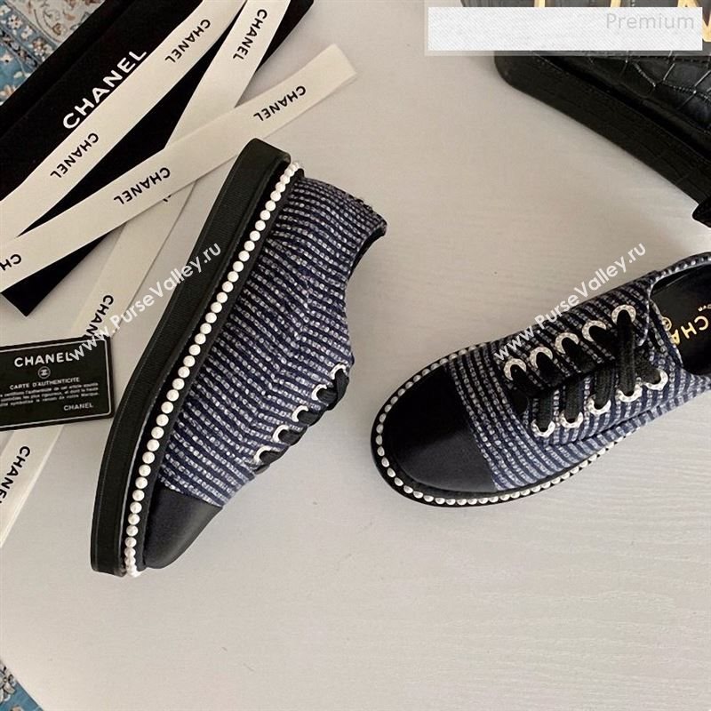 Chanel Pearl Fabric Sneakers Navy Blue 2020 (SS-9123130)