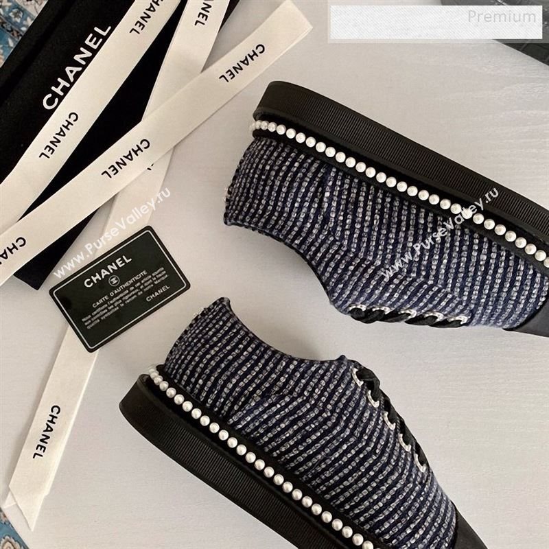 Chanel Pearl Fabric Sneakers Navy Blue 2020 (SS-9123130)