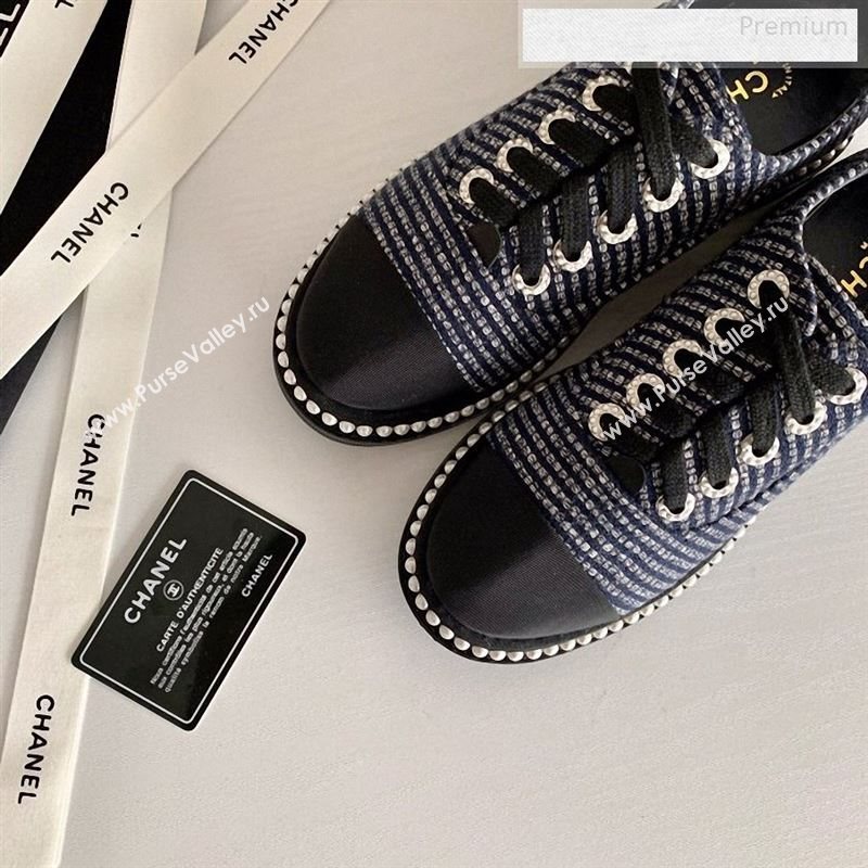 Chanel Pearl Fabric Sneakers Navy Blue 2020 (SS-9123130)