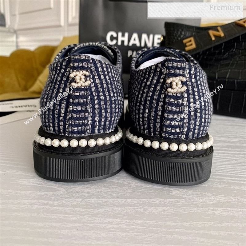 Chanel Pearl Fabric Sneakers Navy Blue 2020 (SS-9123130)