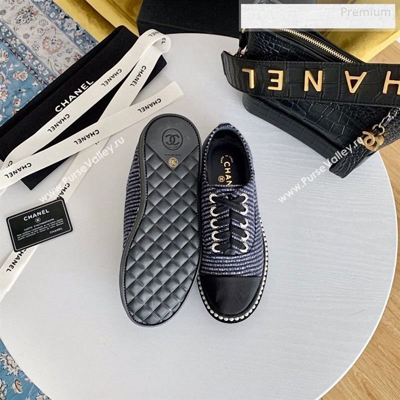 Chanel Pearl Fabric Sneakers Navy Blue 2020 (SS-9123130)