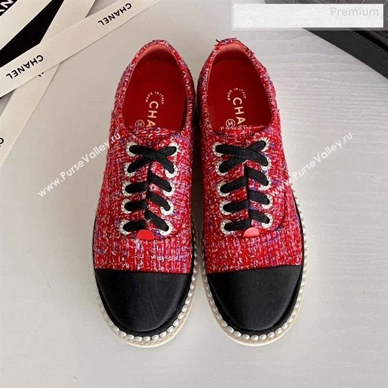 Chanel Pearl Fabric Sneakers Red 2020 (SS-9123131)