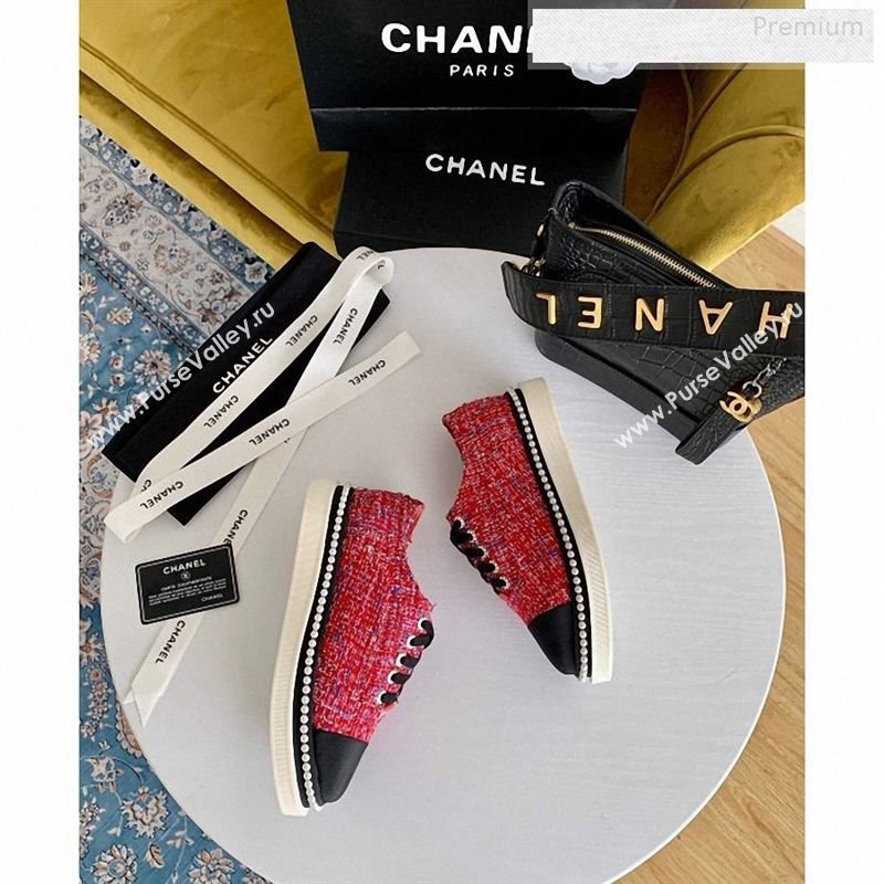 Chanel Pearl Fabric Sneakers Red 2020 (SS-9123131)