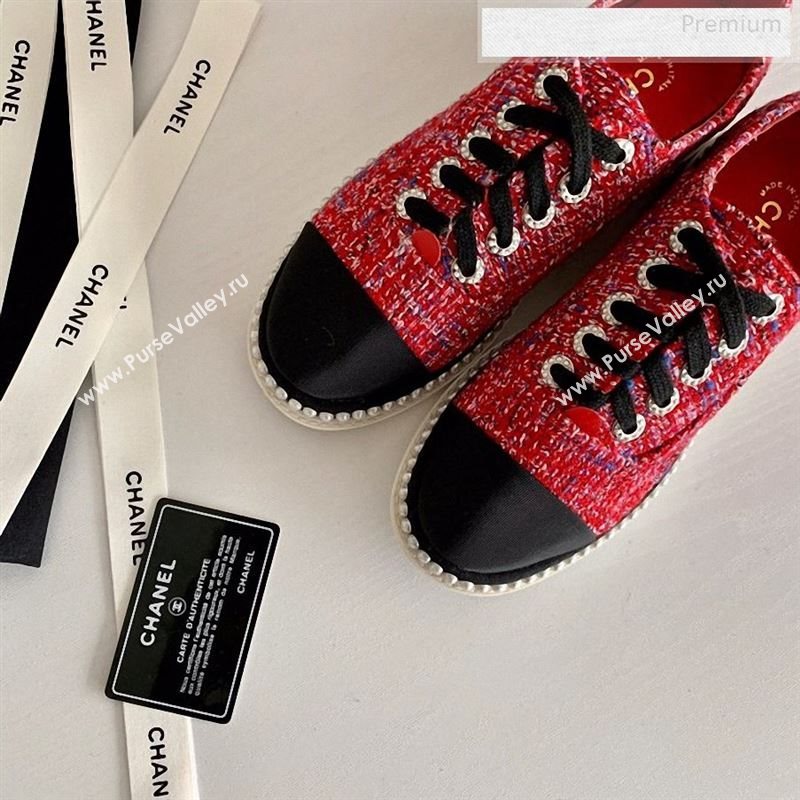 Chanel Pearl Fabric Sneakers Red 2020 (SS-9123131)