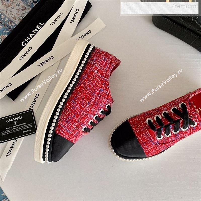 Chanel Pearl Fabric Sneakers Red 2020 (SS-9123131)
